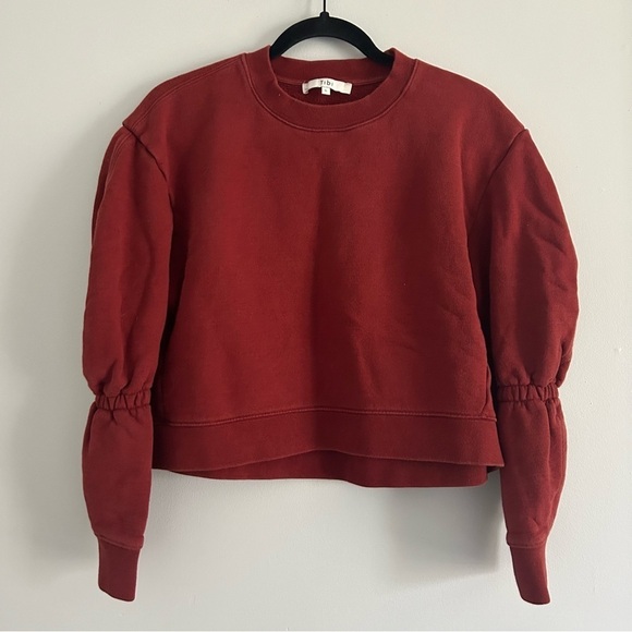 Tibi Cinched Sleeves Cropped Crewneck Sweatshirt - Picture 1 of 4